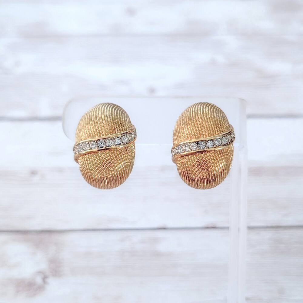 Vintage SAL Swarovski Crystal Clip On Earrings Gold Tone Statement